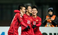 Các cầu thủ U23 Việt Nam ăn mừng trong trận đấu với U23 Iraq. Ảnh: AFC