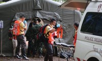 Hiện trường vụ giải cứu đội bóng Lợn Hoang tại hang Tham Luang. Ảnh: AFP