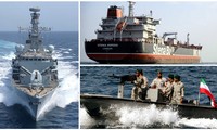 Tàu khu trục HMS Montrose (trái), tàu dầu Stena Impero (trên) và tàu tuần tra Iran (dưới). Ảnh: Sputnik
