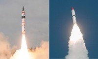 Tên lửa Agni-V missile của Ấn Độ (trái) và tên lửa Shaheen II, Hatf-VI của Pakistan (phải). Ảnh: RT