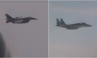 Tiêm kích F-15, F-16 Hàn Quốc tiếp cận Tu-95MS Nga. Ảnh: Bộ Quốc phòng Nga