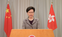 Bà Carrie Lam trong đoạn video gửi Hội đồng Nhân quyền Liên Hợp Quốc. 