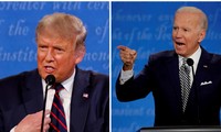 Hai ông Trump - Biden trong buổi tranh luận đầu tiên. Ảnh: Reuters
