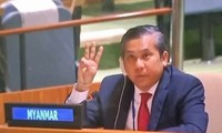Đại sứ Myanmar trong phiên họp ngày 26/2 tại LHQ. Ảnh: Twitter