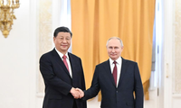 Chủ tịch Trung Quốc Tập Cận Bình và Tổng thống Nga Vladimir Putin hội đàm ngày 21/3 tại Mátxcơva. Ảnh: Xinhua.