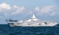 Tàu hộ tống lớp HMS Karlstad Visby của Thụy Điển. Khả năng của Hải quân Thụy Điển trong các địa hình bờ biển đầy thách thức sẽ là tài sản chiến lược quan trọng đối với NATO. Ảnh: SAAB AB.