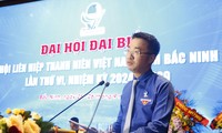 Bí thư Trung ương Đoàn, Phó Chủ tịch Hội LHTN Việt Nam Nguyễn Tường Lâm phát biểu tại đại hội. Ảnh: Nguyễn Thắng