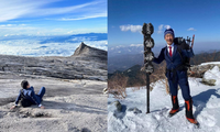 Người đàn ông Nhật Bản mặc suit đi leo núi đến trượt tuyết, không thiếu chỗ nào!