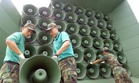 Một dàn loa phát thanh chống Triều Tiên của Hàn Quốc tại biên giới. Ảnh: Korea Herald.