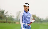 Top 10 Hoa hậu Việt Nam 2018 Lê Thanh Tú trải nghiệm trên sân Vinpearl Golf Hải Phòng. Ảnh: Hoàng Mạnh Thắng
