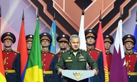 Bộ trưởng Quốc phòng Nga Sergei Shoigu phát biểu bế mạc Army Games 2020. Ảnh: QĐND