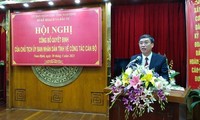 Tân Giám đốc Sở kế hoạch và Đầu tư tỉnh Nam Định phát biểu nhận nhiệm vụ - Ảnh: Hoàng Long
