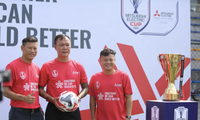 Các cựu tuyển thủ quốc gia Việt Nam trong sự kiện ASEAN Cup 2024 Trophy Tour sáng 26/10 (ảnh V.A)