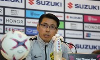 HLV Tan Cheng Hoe của đội tuyển Malaysia trong buổi họp báo sáng nay. Ảnh: Như Ý