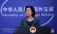 Phát ngôn viên Bộ Ngoại giao Trung Quốc Hua Chunying trong cuộc họp báo ngày 22/8. Ảnh: Tân Hoa Xã