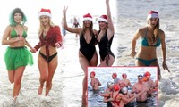 Mặc giá lạnh 7-8 độ C, loạt cô gái đổ xô đi tắm biển dịp Giáng sinh