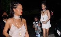 Rihanna mặc váy mỏng tang, không nội y đi ăn tối