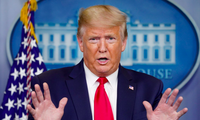 Tổng thống Mỹ Donald Trump tại cuộc họp báo ngày 8/4. (Ảnh: Reuters)