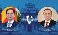 Bộ trưởng Ngoại giao Bùi Thanh Sơn và người đồng cấp Belarus Vladimir Makei. (Ảnh: Mofa) 