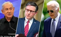 Thủ tướng Israel Benjamin Netanyahu, Chủ tịch Hạ viện Mỹ Mike Johnson và Tổng thống Mỹ Joe Biden. (Ảnh: Fox News)