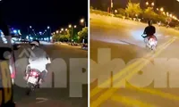 Hình ảnh các đối tượng lạng lách đánh võng, thách thức sự truy đuổi của công an (ảnh cắt Clip của công an thành phố Lạng Sơn) 