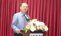 Tiến sĩ Nguyễn Kim Quang phát biểu trong lễ bổ nhiệm chức vụ hiệu trưởng trường ĐH Hùng Vương TPHCM hồi tháng 5. (ảnh: HVUH)