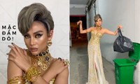 Võ Hoàng Yến mặc váy dạ hội, người đeo đầy vàng để...đi đổ rác
