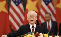 Tổng Bí thư Nguyễn Phú Trọng và Tổng thống Mỹ Joe Biden trong cuộc họp báo ngày 10/9. (Ảnh: Như Ý)