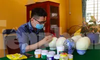 Thầy giáo 9x vẽ tranh trên trứng đà điểu