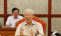 Tổng Bí thư, Chủ tịch nước Nguyễn Phú Trọng phát biểu tại cuộc họp Bộ Chính trị. (Ảnh: Trí Dũng/TTXVN) 