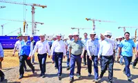 Thủ tướng Phạm Minh Chính kiểm tra tiến độ dự án sân bay Long Thành. Ảnh: VGP/Nhật Bắc