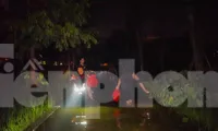 Công viên thành sông sau mưa, người Hà Nội bì bõm bắt cá giữa đêm