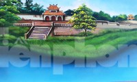 Một phần của bức bích họa về sông Hương dài 300 mét tại Huế. Đây có thể là một kỷ lục hội họa về chủ đề sông Hương.