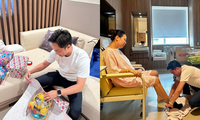 Ông bố &quot;10 điểm&quot; Cường Đô La: Vừa gói quà cho con, vừa chăm vợ sau sinh cực khéo