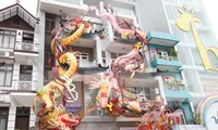 Cặp rồng khủng trước mặt tiền của ngôi nhà khiến người qua đường chú ý. Ảnh: Nguyễn Thắng.
