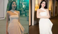 Tự tin tạo dáng nhưng Thanh Thủy vô tình chọn nhầm chiếc váy có chi tiết éo le