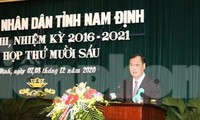 Tân Chủ tịch HĐND tỉnh Nam Định Lê Quốc Chỉnh phát biểu nhận nhiệm vụ - Ảnh: Hoàng Long