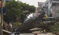 Hà Nội: Cây đa cổ thụ đổ chắn ngang đường, nhiều người hốt hoảng