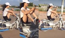Rợn người nữ sinh điều khiển xe máy bằng chân, tay chơi điện thoại