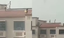 Thót tim nhìn nhóm bé gái chạy chơi tung tăng trên nóc toà nhà 11 tầng