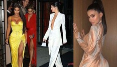 Chị em Kardashian diện đầm xẻ cao, 'thả rông' vòng 1 đi dự tiệc