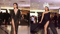Á hậu Mâu Thuỷ diện váy xuyên thấu lộ nội y, xẻ cao đến hông