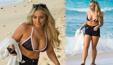 Nữ youtuber diện bikini khoe vòng một nảy nở trên bãi biển