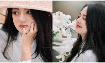 Diện áo dài trắng bên hoa loa kèn, nữ sinh trường ĐH Sân khấu Điện ảnh Tp. HCM gây 'bão'
