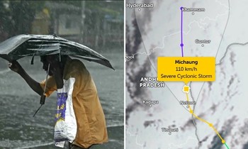 Bão Michaung tung hoành ở Ấn Độ: Máy bay đứng giữa sân bay ngập nước, ô tô trôi lênh đênh