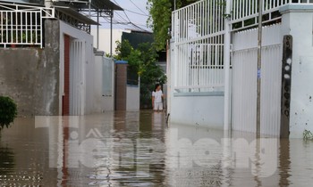 Bão tan nhưng dân phố biển Nha Trang vẫn bì bõm nơi nước ngập