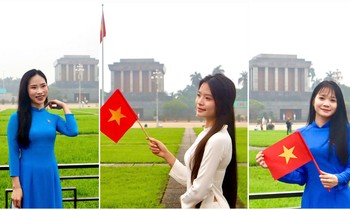 Rực rỡ sắc áo dài, giới trẻ nô nức ‘check-in’ Lăng Bác, hướng về Đại lễ 30/04