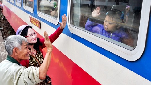 Phút chia ly xúc động ở ga tàu sau Tết