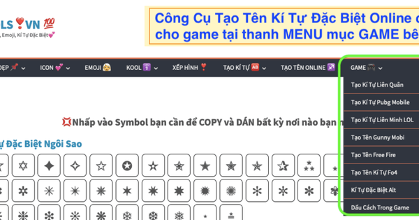Symbols.Vn – Tạo Tên Kí Tự Đặc Biệt Với 1001 Icon Biểu Tượng Cảm Xúc