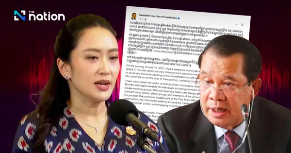 Thủ tướng Thái Lan gặp rắc rối vì cuộc gọi riêng với ông Hun Sen bị lộ